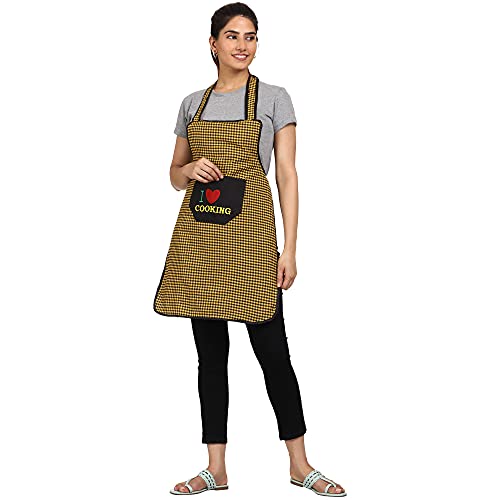 JMi Cotton Checkered Design Waterproof Apron with Multipurpose Front Large Embroidered Pocket Pack of 2 (RED & Yellow) - Image 4