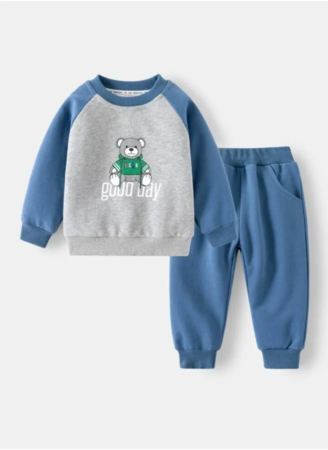 يونيكي Green Crew Neck Long Sleeve Printed Pullover With Track Pant