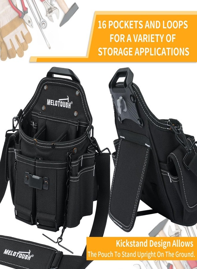 MELOTOUGH Electrician Tool Pouch Bag with Shoulder Strap Professional Pocket Tool Belt Pouch with Belt Clip Quickly Attach and Release Tool Bag - Image 2
