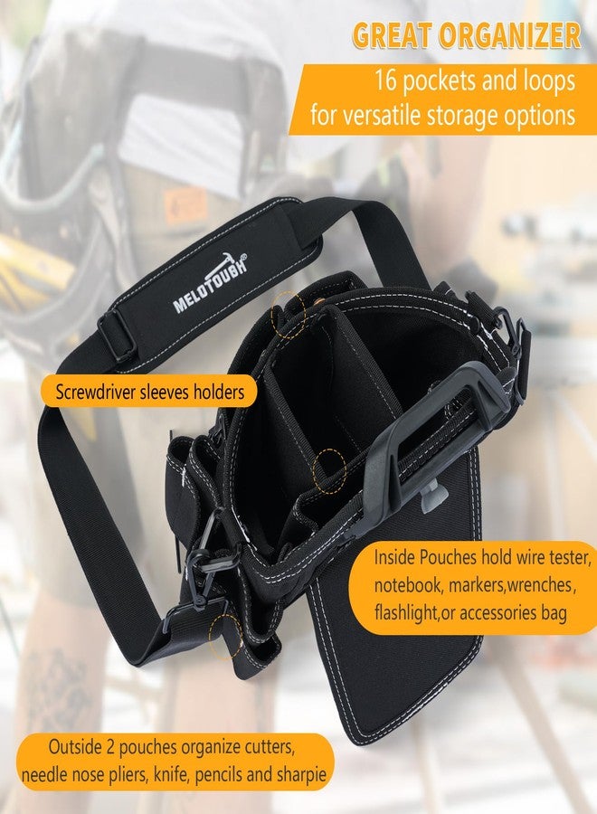 MELOTOUGH Electrician Tool Pouch Bag with Shoulder Strap Professional Pocket Tool Belt Pouch with Belt Clip Quickly Attach and Release Tool Bag - Image 3