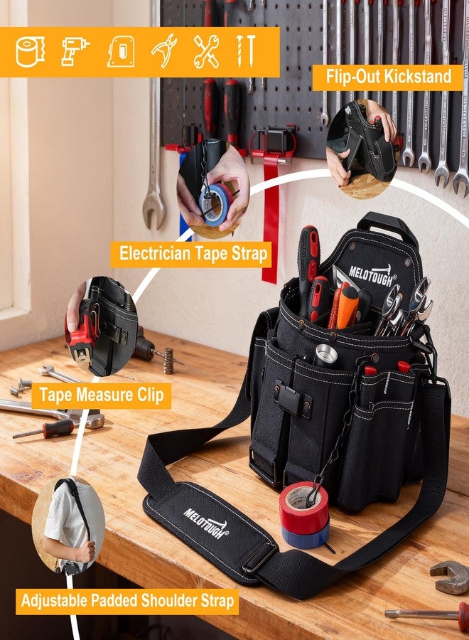 MELOTOUGH Electrician Tool Pouch Bag with Shoulder Strap Professional Pocket Tool Belt Pouch with Belt Clip Quickly Attach and Release Tool Bag - Image 4