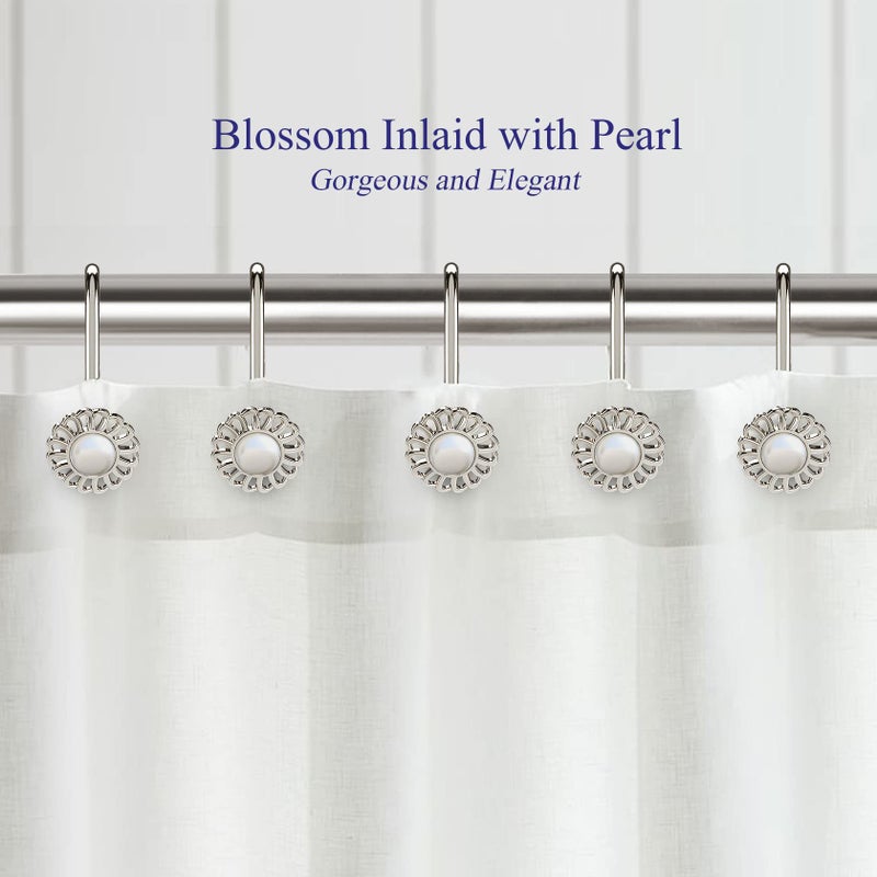 iToplin Nickel Shower Curtain Hooks Rings, Decorative Shower Curtain Hangers, Heavy Duty Metal Shower Rings, Sunflower Shower Hooks for Shower Curtain Rod and Liner, Bathroom Curtain Hooks, Set of 12 - Image 2