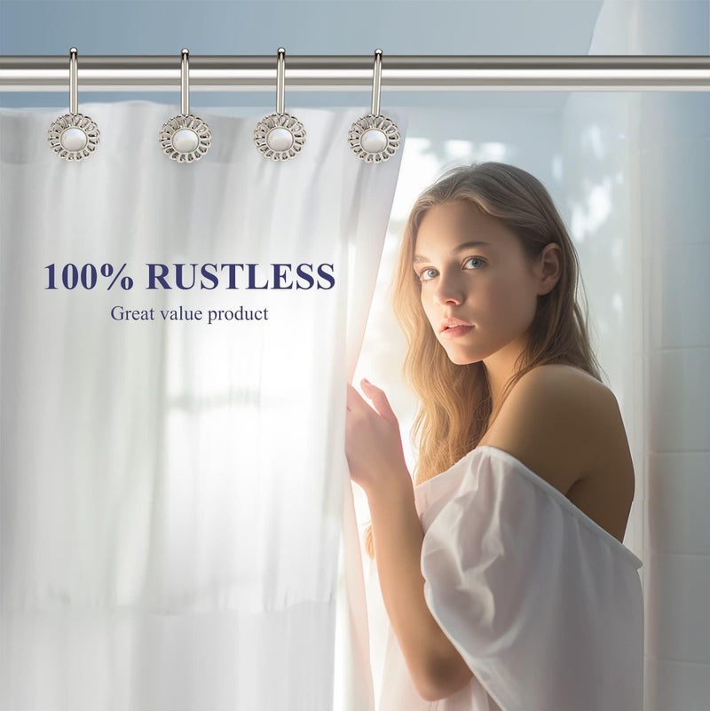 iToplin Nickel Shower Curtain Hooks Rings, Decorative Shower Curtain Hangers, Heavy Duty Metal Shower Rings, Sunflower Shower Hooks for Shower Curtain Rod and Liner, Bathroom Curtain Hooks, Set of 12 - Image 4