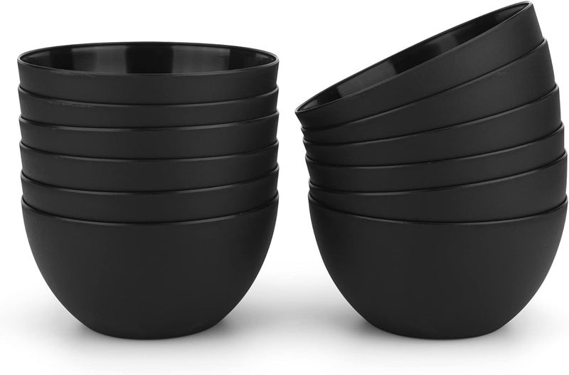 KX-WARE KXWARE Plastic Bowls set of 12  Unbreakable and Reusable 32oz6 inch Plastic CerealSoupSalad Bowls Black  Dishwasher Safe BPA Free - Image 1