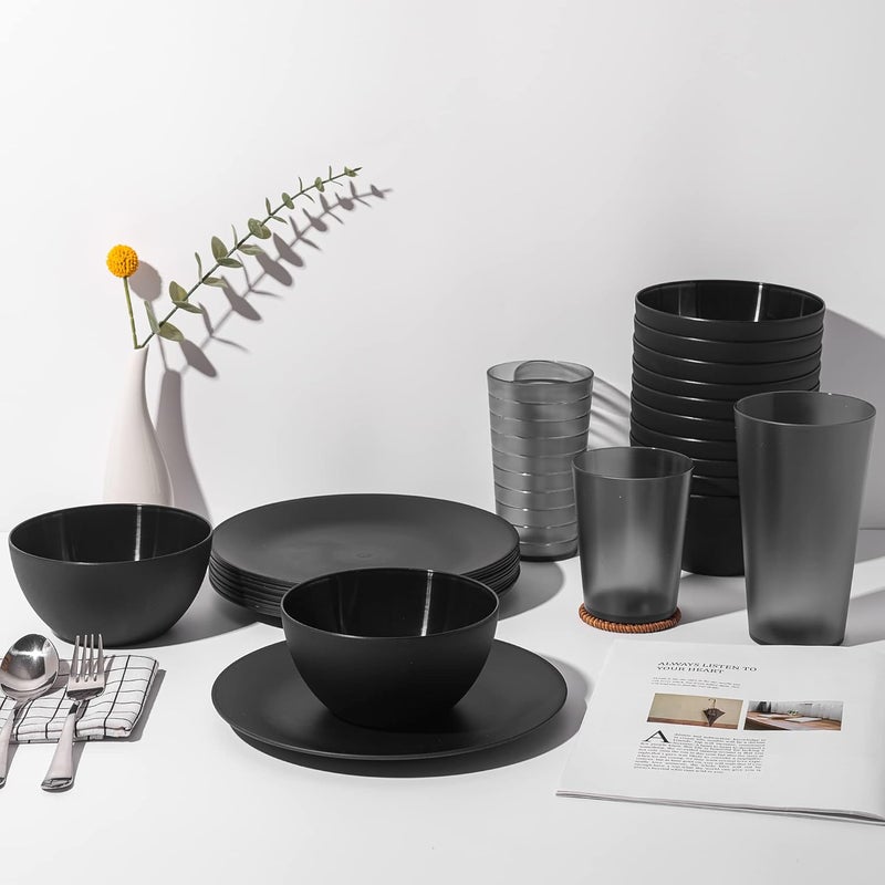 KX-WARE KXWARE Plastic Bowls set of 12  Unbreakable and Reusable 32oz6 inch Plastic CerealSoupSalad Bowls Black  Dishwasher Safe BPA Free - Image 4