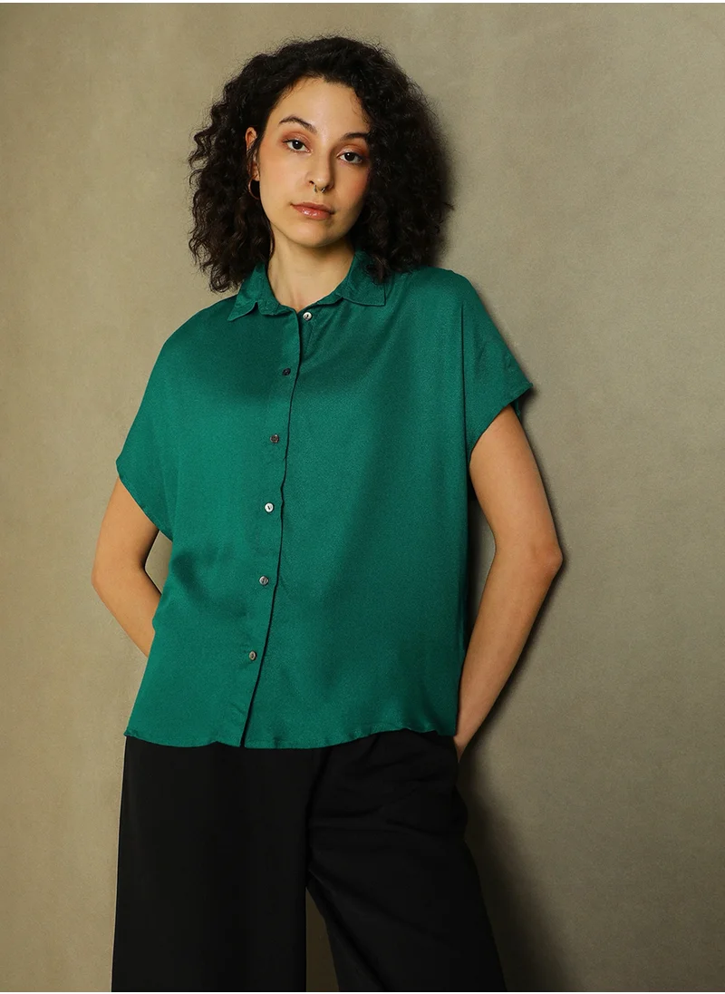 دينيس لينغو Green Shirt for Women - Viscose Moss, Relaxed Fit