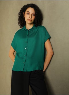 Dennis Lingo Green Shirt for Women - Viscose Moss, Relaxed Fit  - Image 1