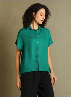 Dennis Lingo Green Shirt for Women - Viscose Moss, Relaxed Fit  - Image 2