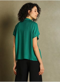 Dennis Lingo Green Shirt for Women - Viscose Moss, Relaxed Fit  - Image 3