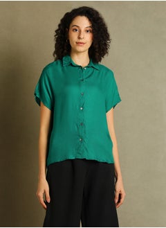 Dennis Lingo Green Shirt for Women - Viscose Moss, Relaxed Fit  - Image 5