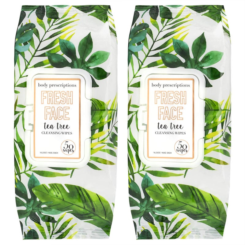 Body Prescriptions Tea Tree Facial Wipes Moisturizing Deep Cleansing Face Towelettes Refreshing Nourishing Gentle Cleansing Cloths 50 Count Pack of 1 TeaTree