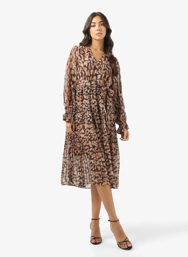 Printed V-Neck midi DRESS