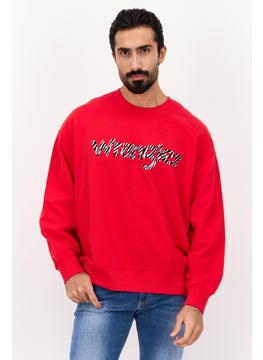 Men Crew Neck Brand Logo Sweatshirts, Red