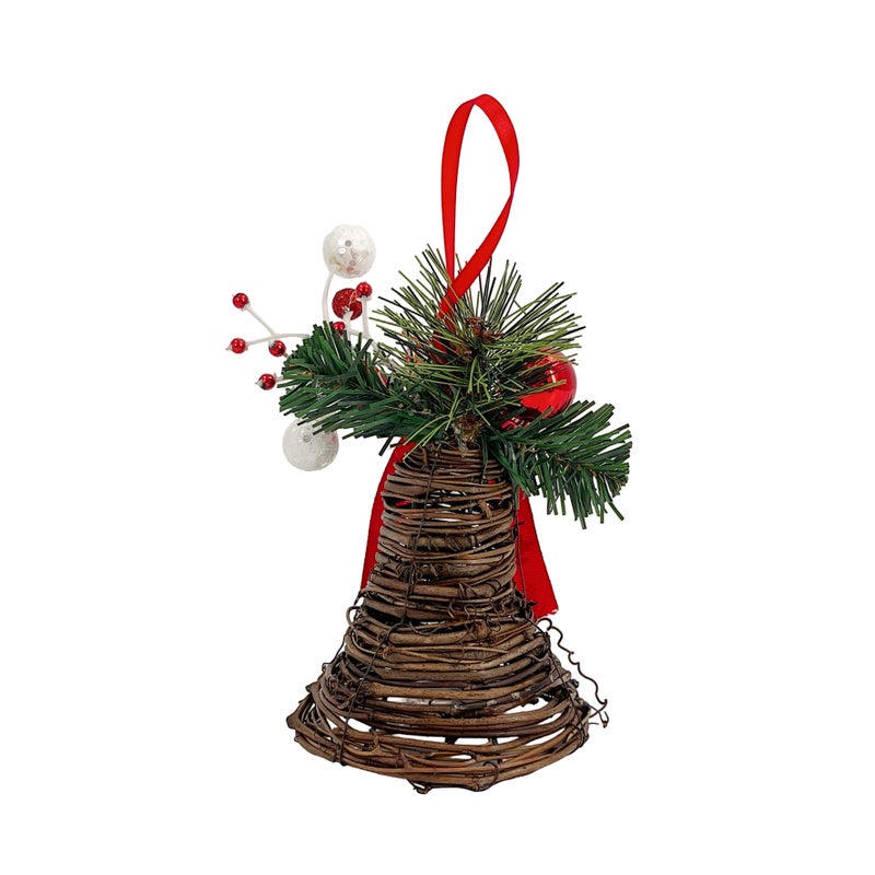 CHRISTMAS MAGIC Hanging Rattan Bell Red 10x10x20cm - Image 2