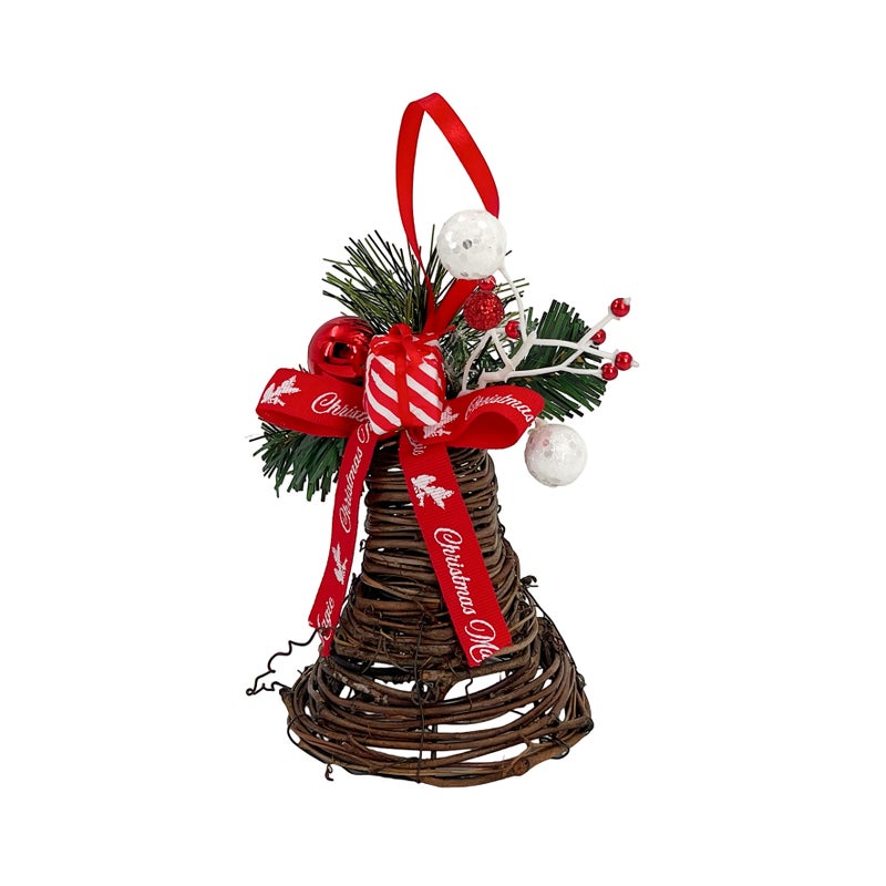 CHRISTMAS MAGIC Hanging Rattan Bell Red 10x10x20cm - Image 4