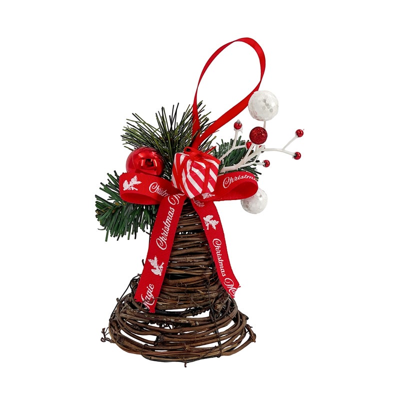 CHRISTMAS MAGIC Hanging Rattan Bell Red 10x10x20cm - Image 3