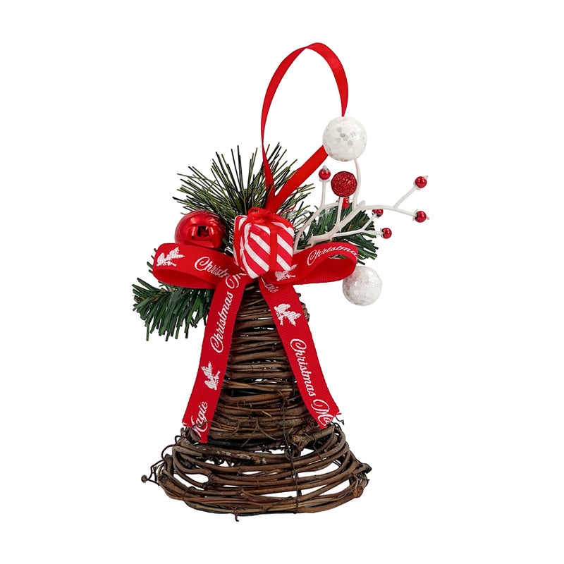 CHRISTMAS MAGIC Hanging Rattan Bell Red 10x10x20cm - Image 1