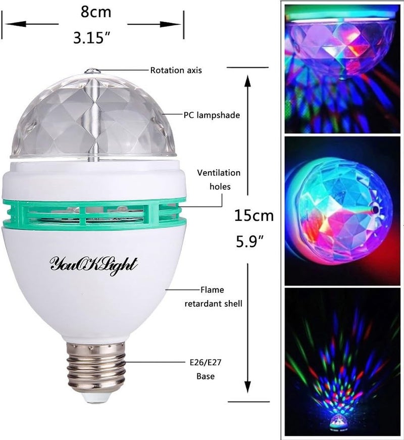 YouOKLight 3-Pack E26 Full Color Rotating Lamp LED Strobe Bulb Multi changing Color Crystal Stage Light for Disco Birthday Party Club Bar - Image 5