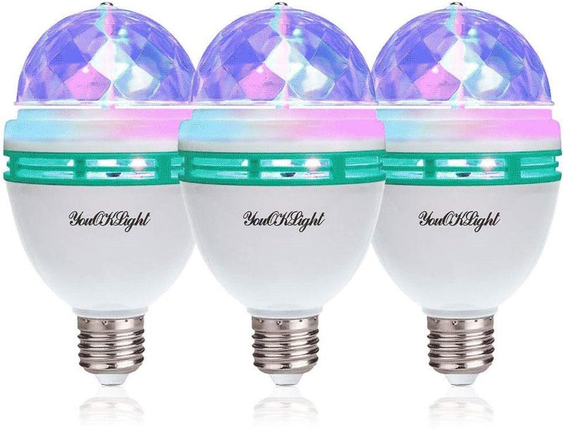 YouOKLight 3-Pack E26 Full Color Rotating Lamp LED Strobe Bulb Multi changing Color Crystal Stage Light for Disco Birthday Party Club Bar - Image 1