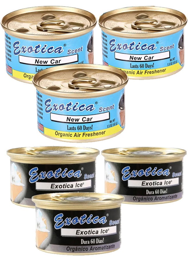 EXOTICA Organic Air Freshener Value Pack 6 pcs, New Car Scent-3 and Ice Scent-3 - Image 1