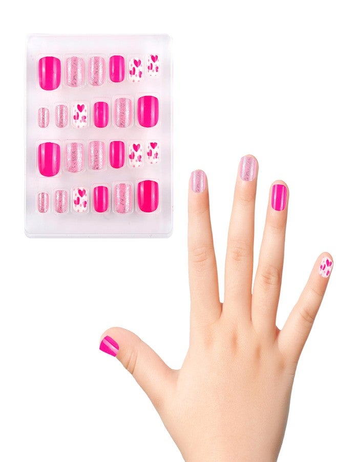 Kawyehu Kids Press on Nails Children Fake Nails Artificial Nail Tips Adhesive Full Cover Short False Fingernails for Girls Kids Nail Decoration (Glitter Heart-B) - Image 2
