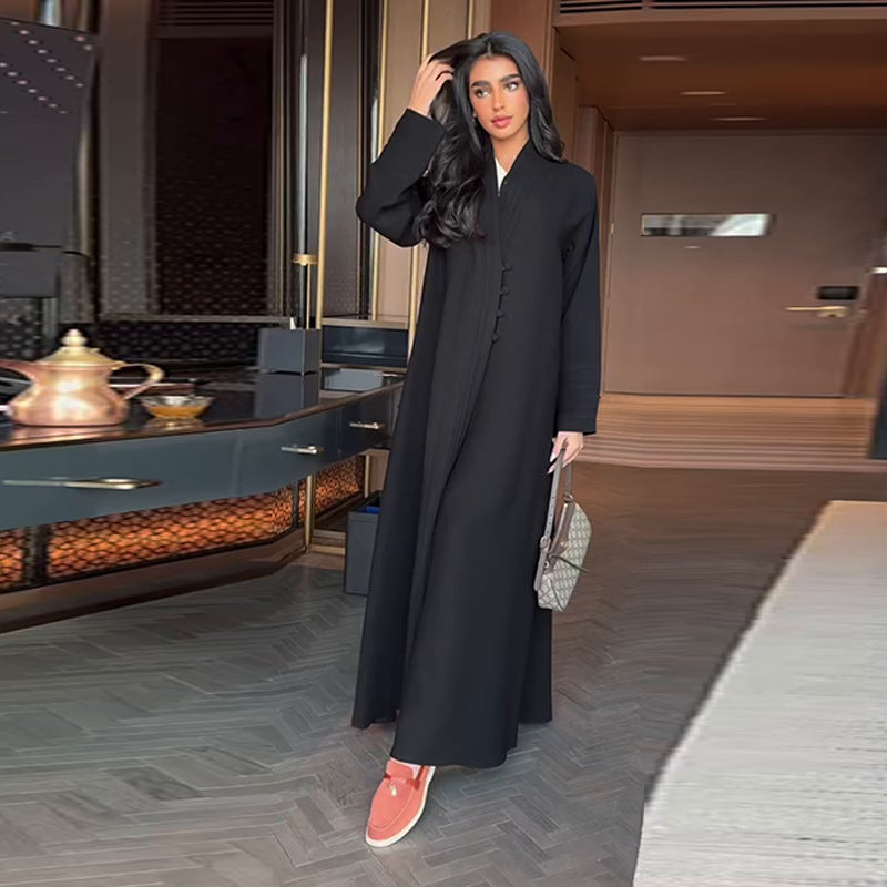 2025 Europe And America Women'S Comfortable Fashion New Long Sleeve Pure Black High-Grade Long Coat - Image 2