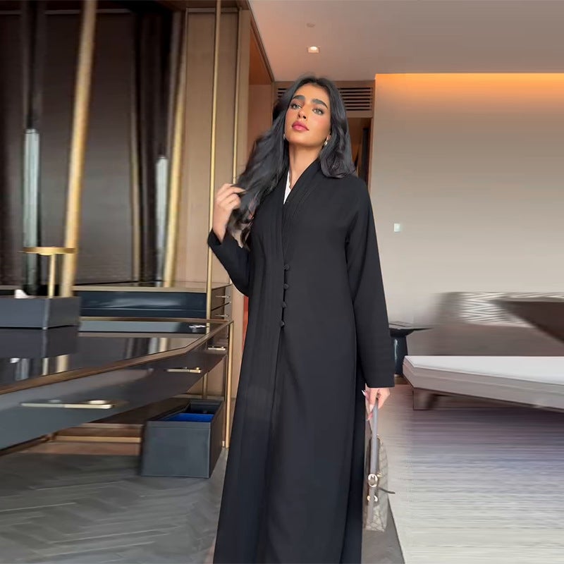 2025 Europe And America Women'S Comfortable Fashion New Long Sleeve Pure Black High-Grade Long Coat - Image 4