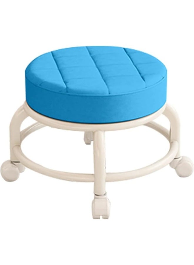 Generic SAFENHAND Rolling Stool Round Pulley Low Stool Household Leather Rolling Stool 360° Universal Wheel Movable Soft Stool Small Changing Shoe Stool  - Image 1