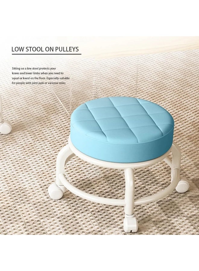 Generic SAFENHAND Rolling Stool Round Pulley Low Stool Household Leather Rolling Stool 360° Universal Wheel Movable Soft Stool Small Changing Shoe Stool  - Image 5