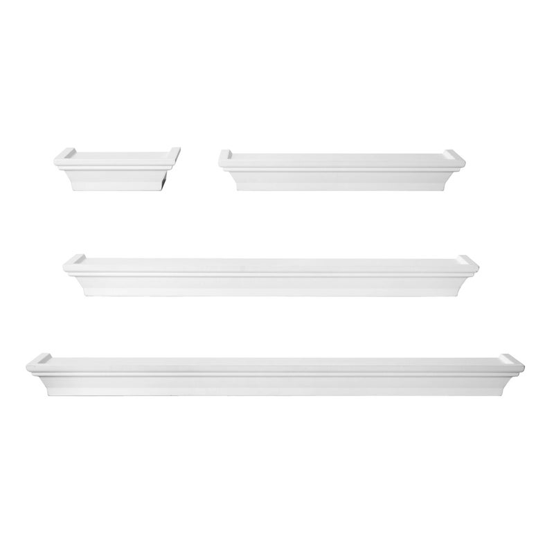 Melannco Arlington Floating Wall Shelves for Bedroom Living Room Bathroom Kitchen Office Nursery Set of 4 White