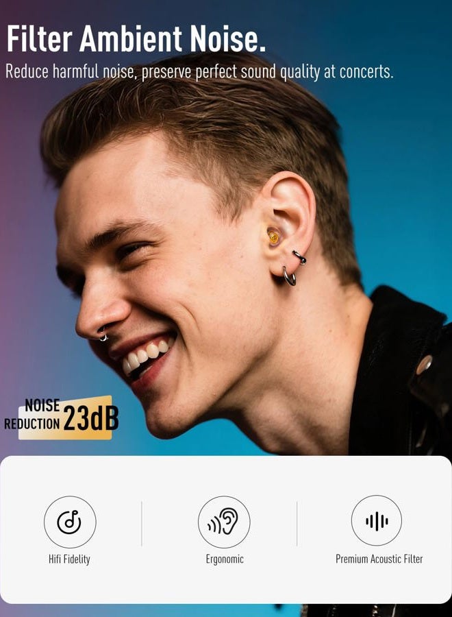 Hearprotek 2 Pairs High Fidelity Concert Ear Plugs, Noise Reduction Music Earplugs, Hearing Protection for Musicians, Festival, DJ's, Nightclub, Concerts, Drummers, Party 23dB (Gold) - Image 3