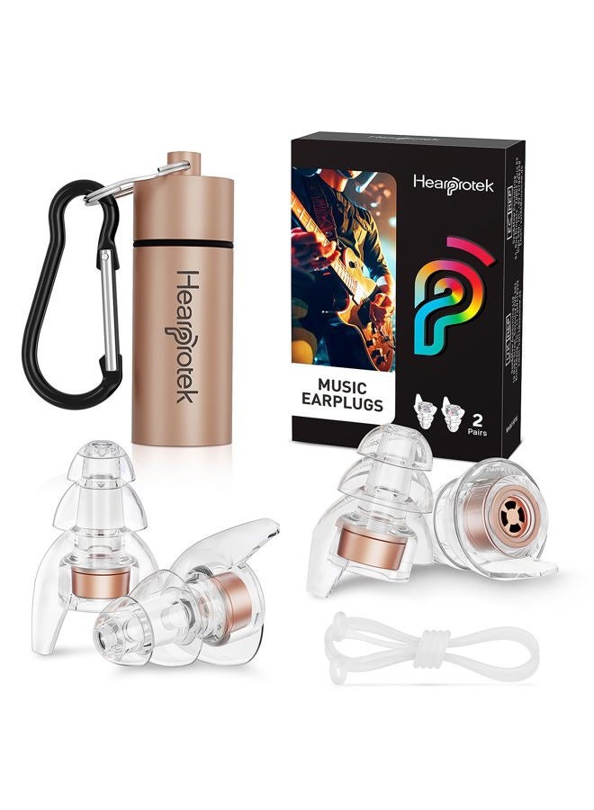 Hearprotek 2 Pairs High Fidelity Concert Ear Plugs, Noise Reduction Music Earplugs, Hearing Protection for Musicians, Festival, DJ's, Nightclub, Concerts, Drummers, Party 23dB (Gold) - Image 1