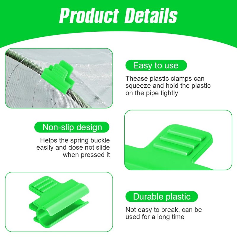 OFFCUP 40 x Film Clips, 11 mm Greenhouse Clips Garden Hoop Clips, Plastic Fasteners Clip for Plant Extension Pole Tube for Greenhouse Sheds Frame, Green - Image 4