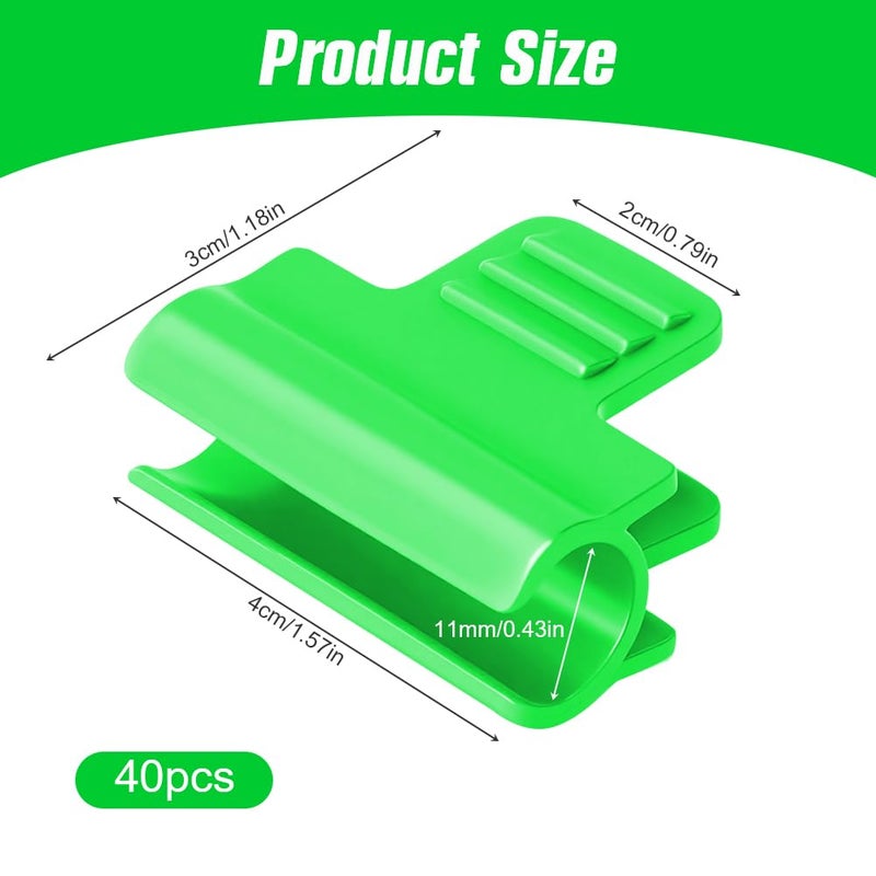 OFFCUP 40 x Film Clips, 11 mm Greenhouse Clips Garden Hoop Clips, Plastic Fasteners Clip for Plant Extension Pole Tube for Greenhouse Sheds Frame, Green - Image 3