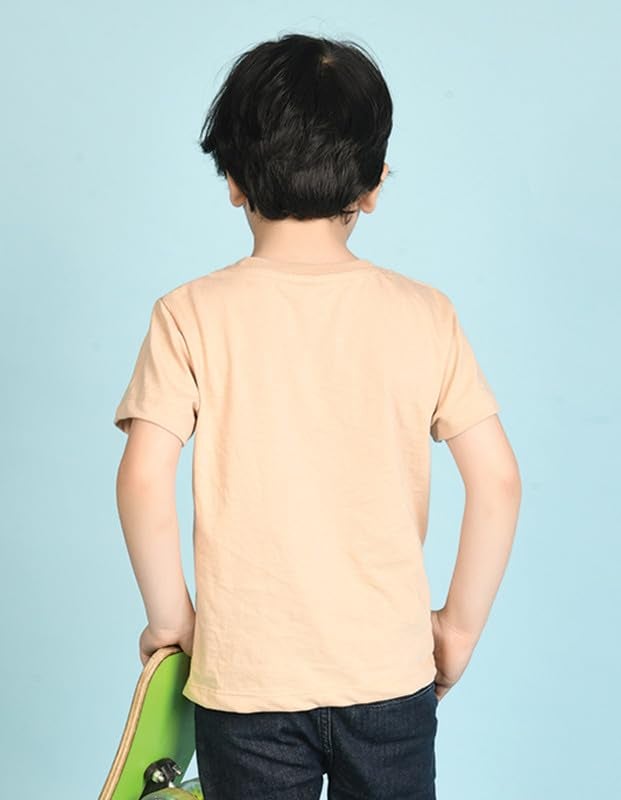 Nusyl Boys Solid Short Sleeves Cotton T-Shirt | Round Neck | Half Sleeve | Plain-Regular Fit | Group 1 Beige - Image 2