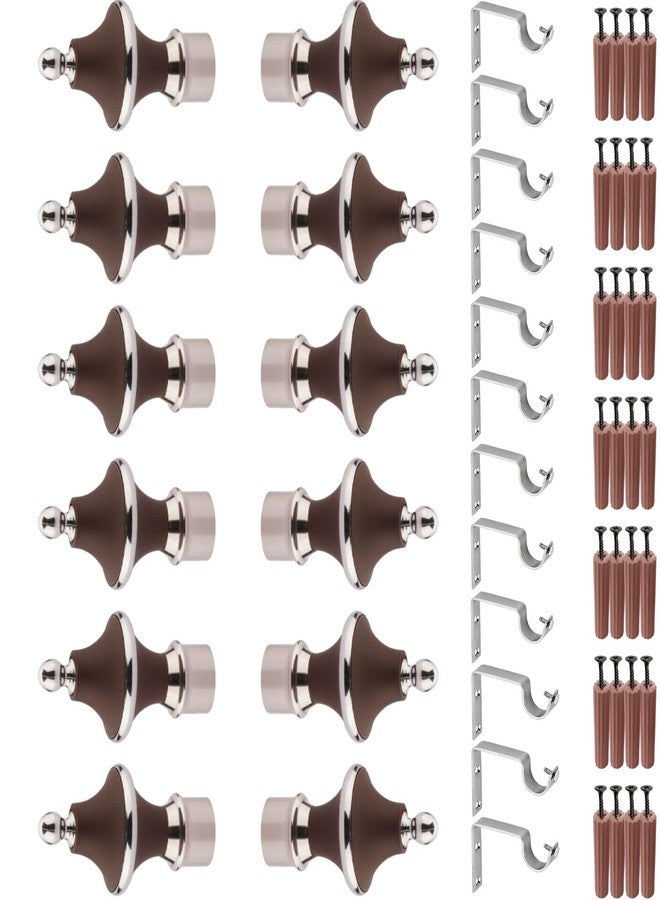 GRIVAN Stainless Steel & ABS Curtain Bracket Parda Holder with Support 1 Inch Rod Pocket Finials Designer Door and Window Rod Support Fittings, Curtain Rod Holder (Pair of 6 , Dark Brown ) - Image 1