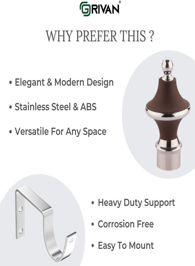 GRIVAN Stainless Steel & ABS Curtain Bracket Parda Holder with Support 1 Inch Rod Pocket Finials Designer Door and Window Rod Support Fittings, Curtain Rod Holder (Pair of 6 , Dark Brown ) - Image 3