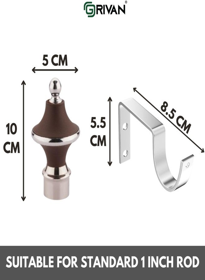 GRIVAN Stainless Steel & ABS Curtain Bracket Parda Holder with Support 1 Inch Rod Pocket Finials Designer Door and Window Rod Support Fittings, Curtain Rod Holder (Pair of 6 , Dark Brown ) - Image 4