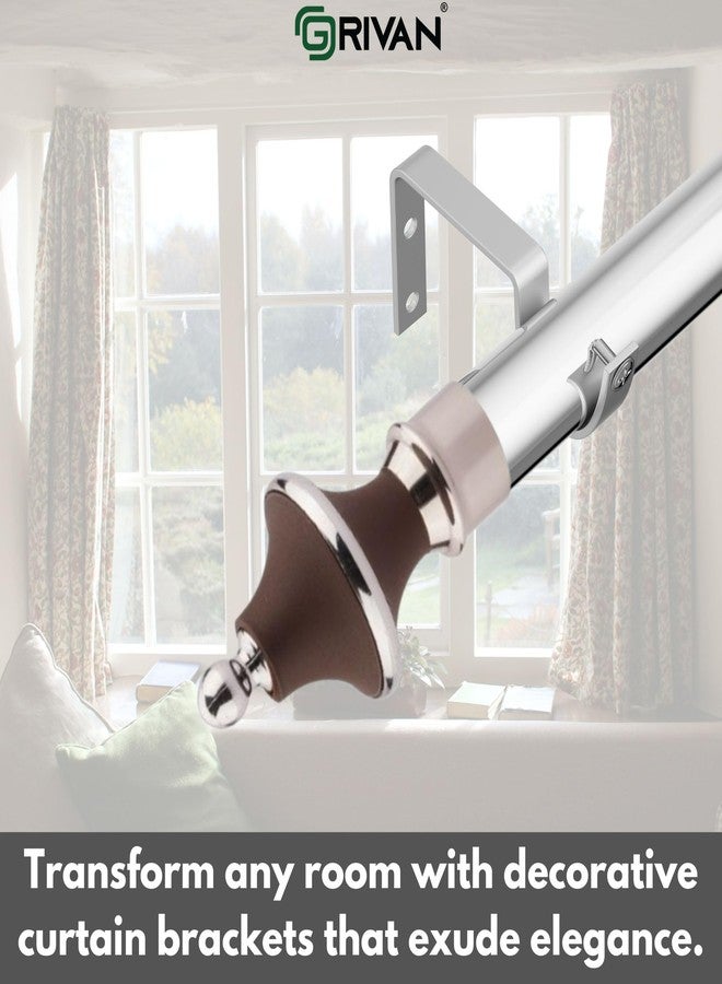 GRIVAN Stainless Steel & ABS Curtain Bracket Parda Holder with Support 1 Inch Rod Pocket Finials Designer Door and Window Rod Support Fittings, Curtain Rod Holder (Pair of 6 , Dark Brown ) - Image 5