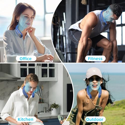 Kinhowly Portable Neck Fan, Personal Wearable Bladeless Fan, 6000mAh USB Rechargeable, 360° Cooling, LED Display, 4-Speeds, Hands Free Fan for Outdoor Indoor, Birthday Gifts for Men Women Dad Mom (Navy) - Image 4