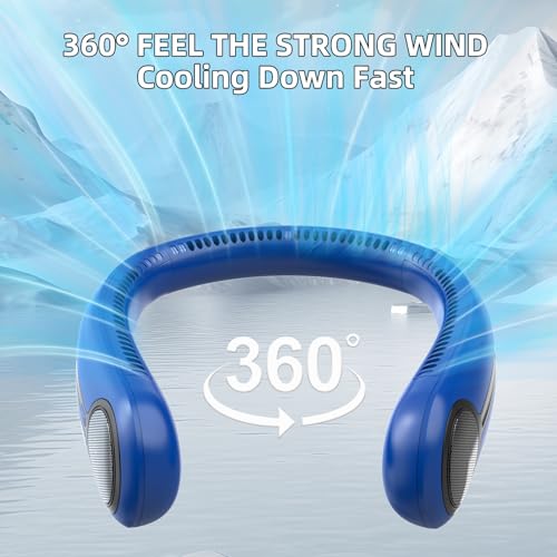 Kinhowly Portable Neck Fan, Personal Wearable Bladeless Fan, 6000mAh USB Rechargeable, 360° Cooling, LED Display, 4-Speeds, Hands Free Fan for Outdoor Indoor, Birthday Gifts for Men Women Dad Mom (Navy) - Image 2