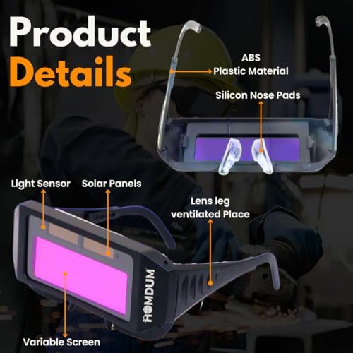Homdum Welding Glasses Auto Darkening Welding Goggles Safety Eyes Protective Welder Glasses With 2 Sensors For TIG MIG MMA, Black - Image 4