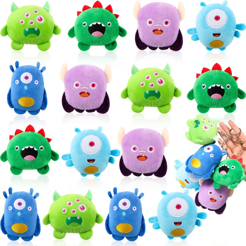 Aoriher 15 Pcs Monster Stuffed Toys Bulk Mini Stuffed Animals 32 Inches Small Plush Keychain for Exchange Gift Baby Shower Favors Bag Fillers Classroom Prizes Easter Basket Stuffers 5 Styles - Image 2