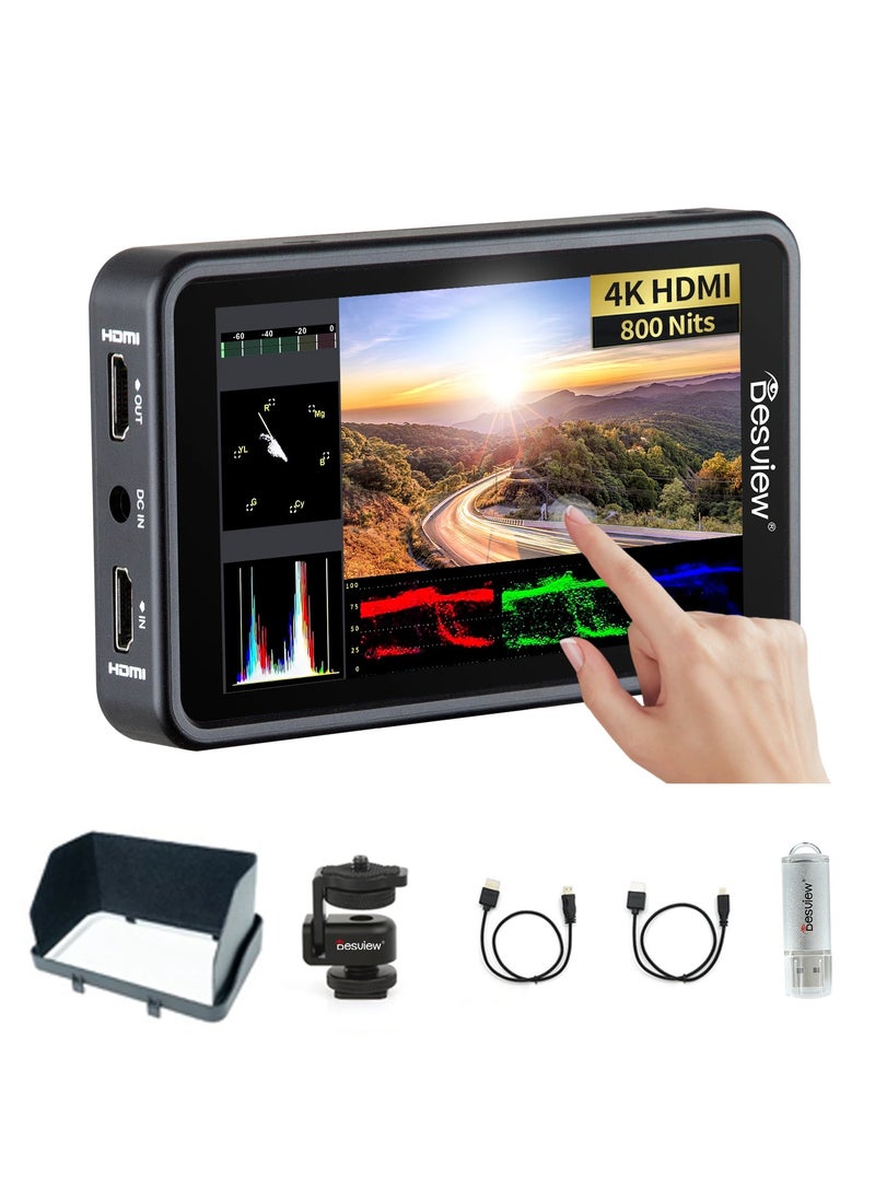 Desview R5ii Camera Monitor 5.5 Inch 800Nits HD Touch Screen Camera Field Monitor 1920×1080 IPS 3D Lut 4K HDMI Input/Output