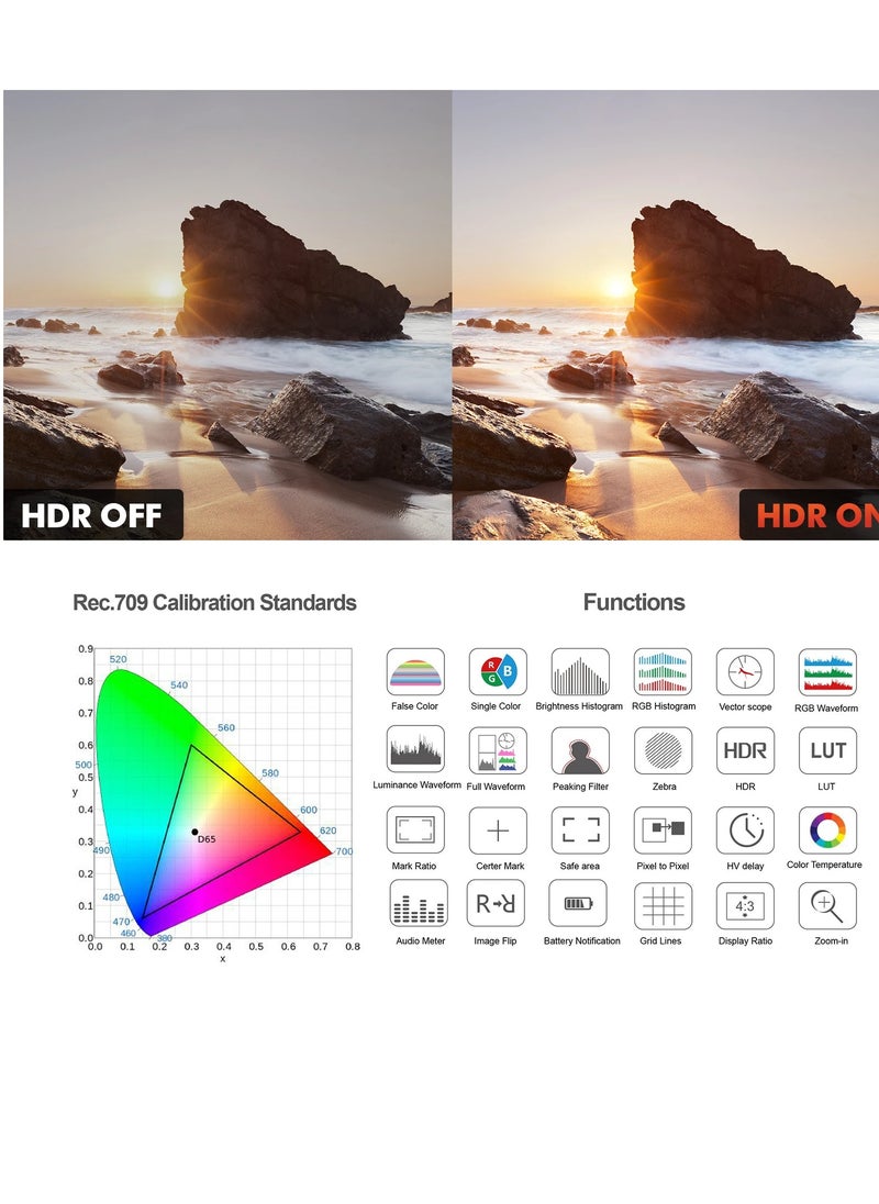 Desview R5ii Camera Monitor 5.5 Inch 800Nits HD Touch Screen Camera Field Monitor 1920×1080 IPS 3D Lut 4K HDMI Input/Output