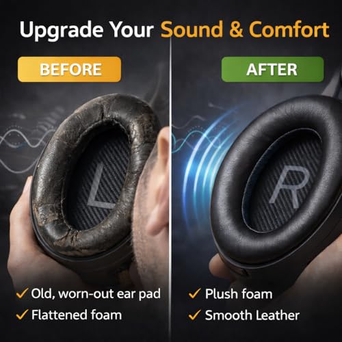 Mizi Professional Ear Pads Cushions Replacement for Bose QuietComfort 45 (QC45) Over-Ear Headphones, Ear Pads with Softer Protein Leather, Noise Isolation Memory Foam - Black - Image 3