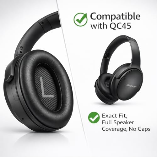 Mizi Professional Ear Pads Cushions Replacement for Bose QuietComfort 45 (QC45) Over-Ear Headphones, Ear Pads with Softer Protein Leather, Noise Isolation Memory Foam - Black - Image 2