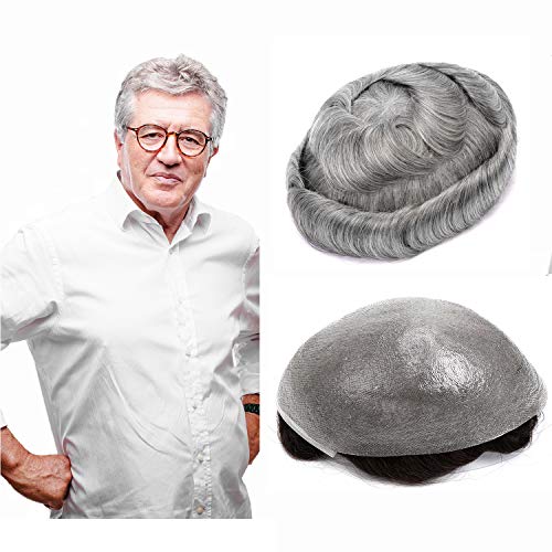 GEXWORLDWIDE GEX 62 Colors Toupee For Men 0.04mm Ultra Thin Skin V-loop 8x10 Inches Human Hair HairPiece Natural Black with 80% Grey Light Density Wig Replacement System(#1B80) - Image 1