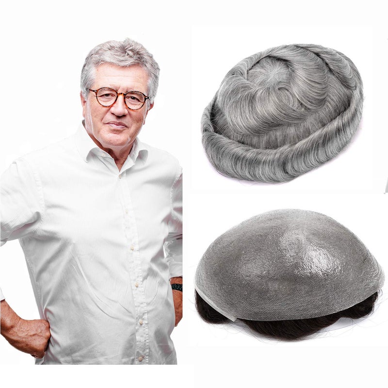 GEXWORLDWIDE GEX 62 Colors Toupee For Men 0.04mm Ultra Thin Skin V-loop 8x10 Inches Human Hair HairPiece Natural Black with 80% Grey Light Density Wig Replacement System(#1B80) - Image 3