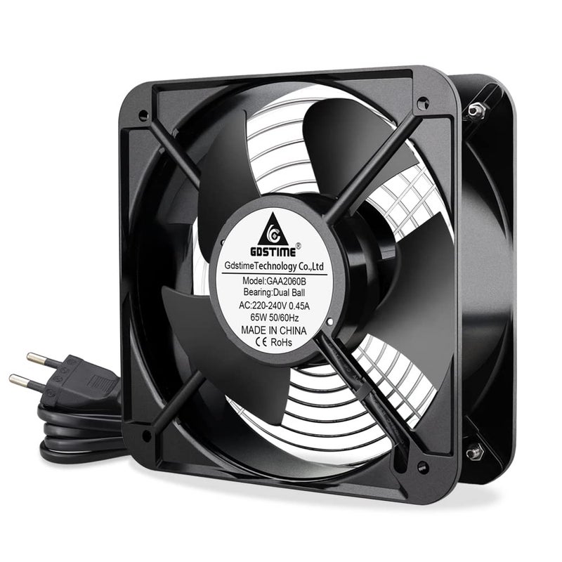 GDSTIME Fan 230 V 200 mm x 60 mm 220 V Dual Ball Bearing 200 mm 20060 Axial Cooling Fan AC 240 V Brushless 370 CFM for Ventilation Exhaust Fan Replacement - Image 1